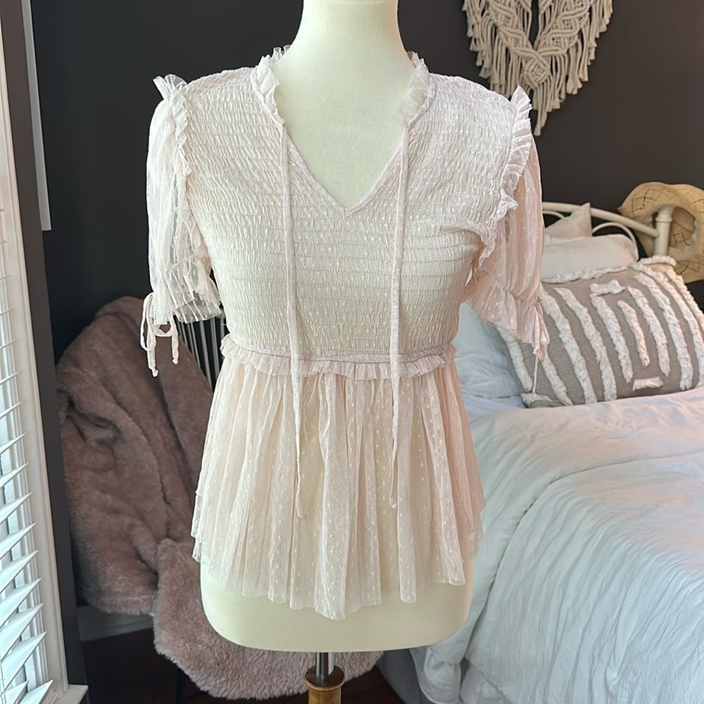 Sheer Refined Swiss Dot Blouse
